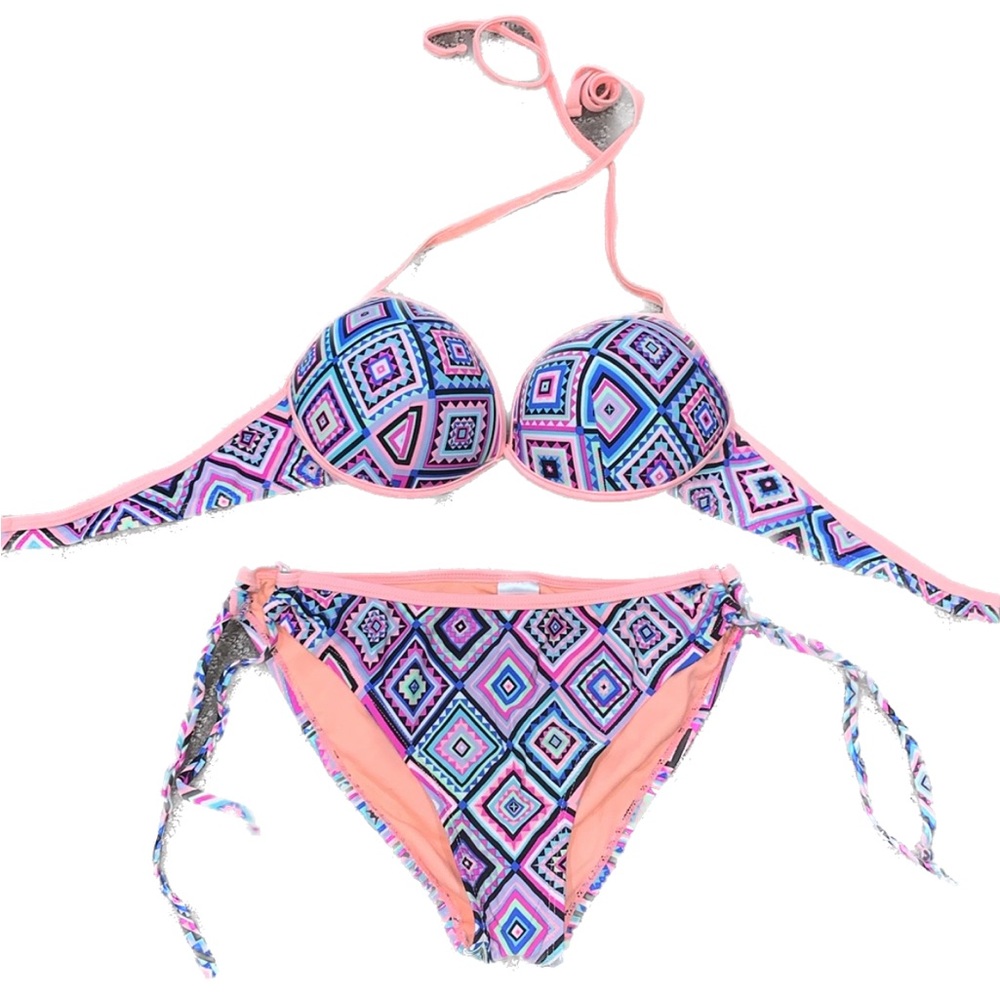Neon Purple/Orange Geometric Matching Bikini set